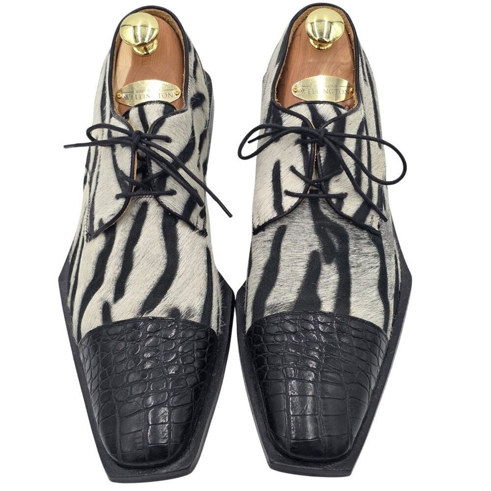 Vintage David Eden Mens Size 9 Alligator Pony Hair Zebra Black White Spectators - Picture 8 of 12